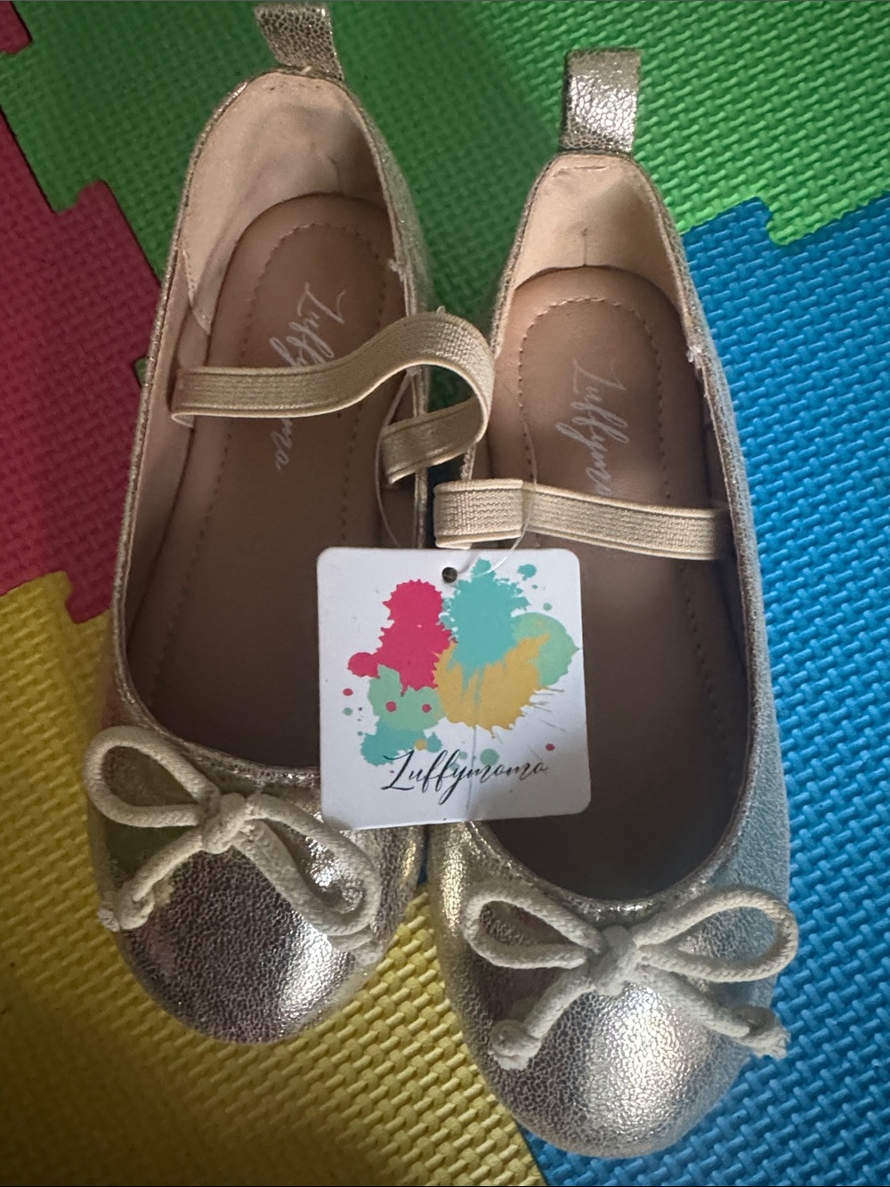 Girls' Metallic Gold Mary Jane Ballet Flats with Bow